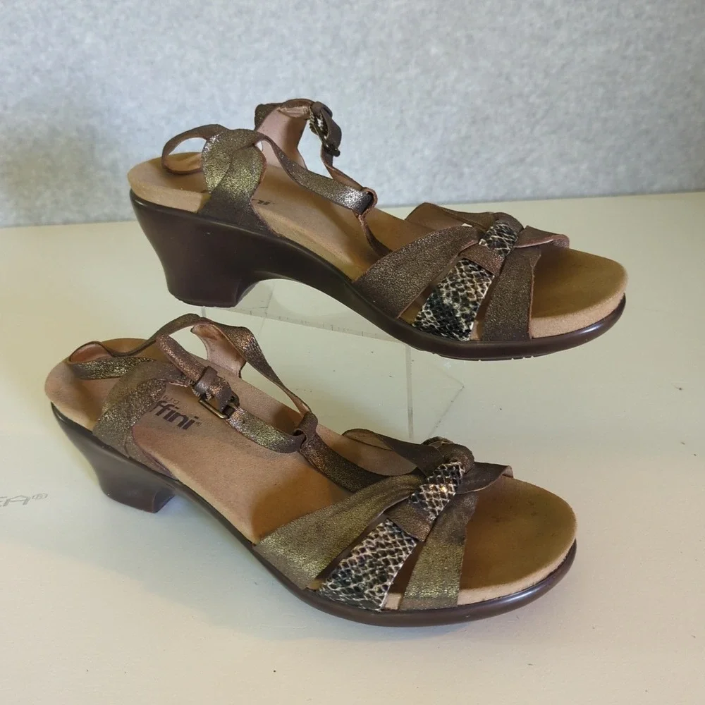 Raffini Bronze Metallic Snake Print Ankle Strap Wedge Heel Sandals 40 9-‎ 9.5